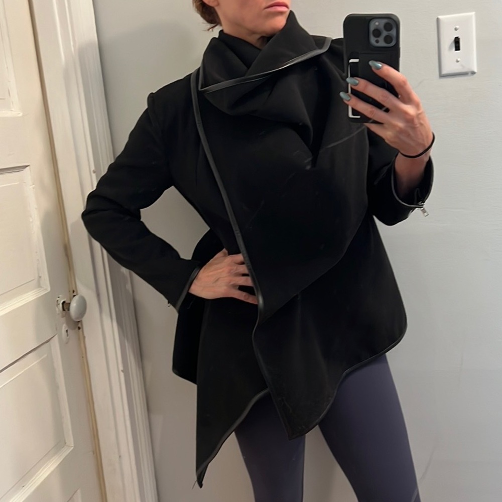 Black Wrap jacket with snap at back neck, M